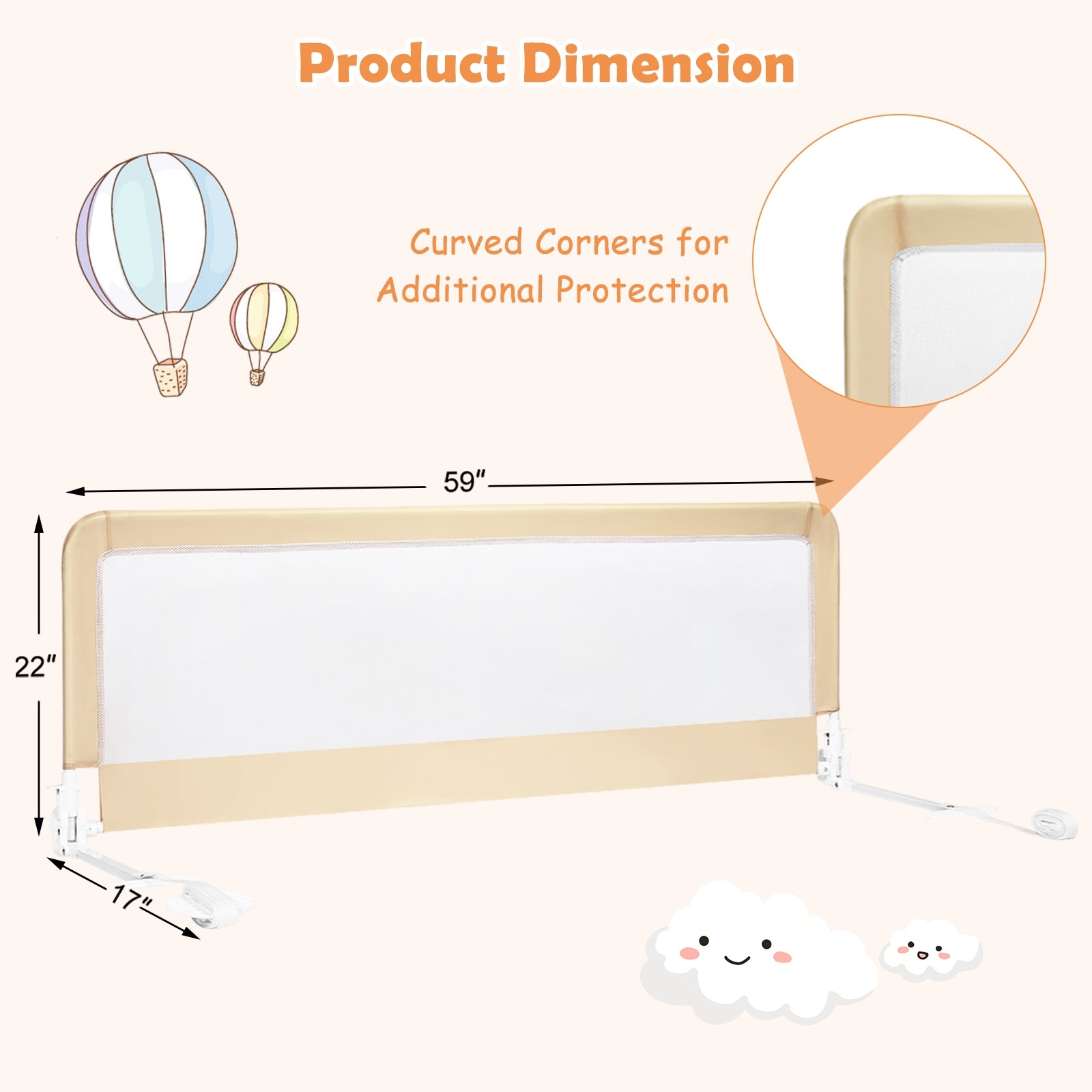 59-Inch Folding Breathable Baby Bed Rail Guard