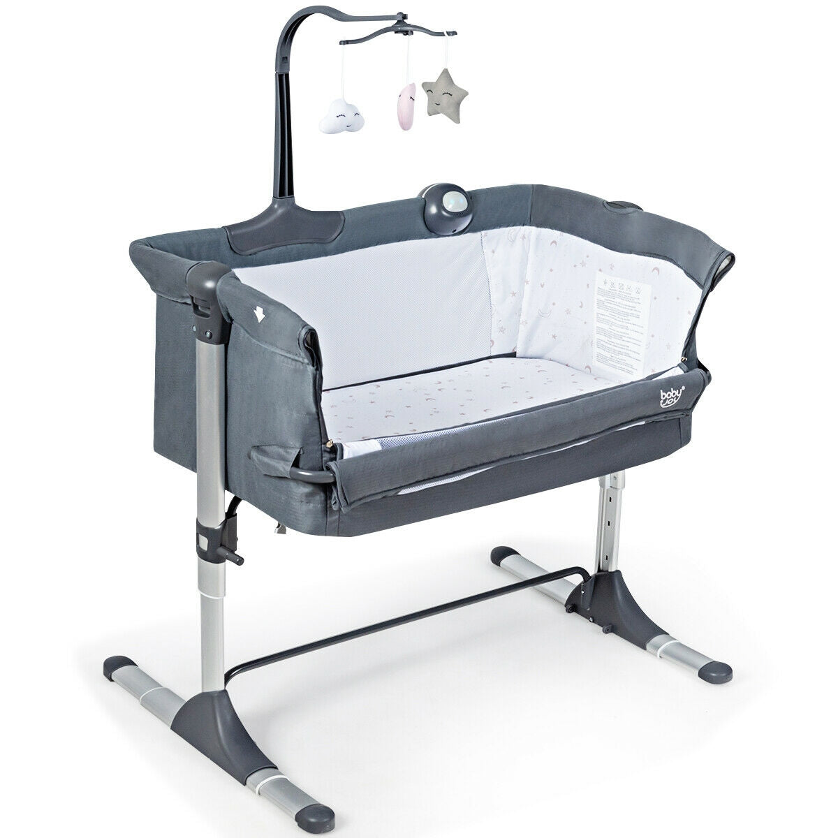 Height-Adjustable Dark Gray Baby Side Crib