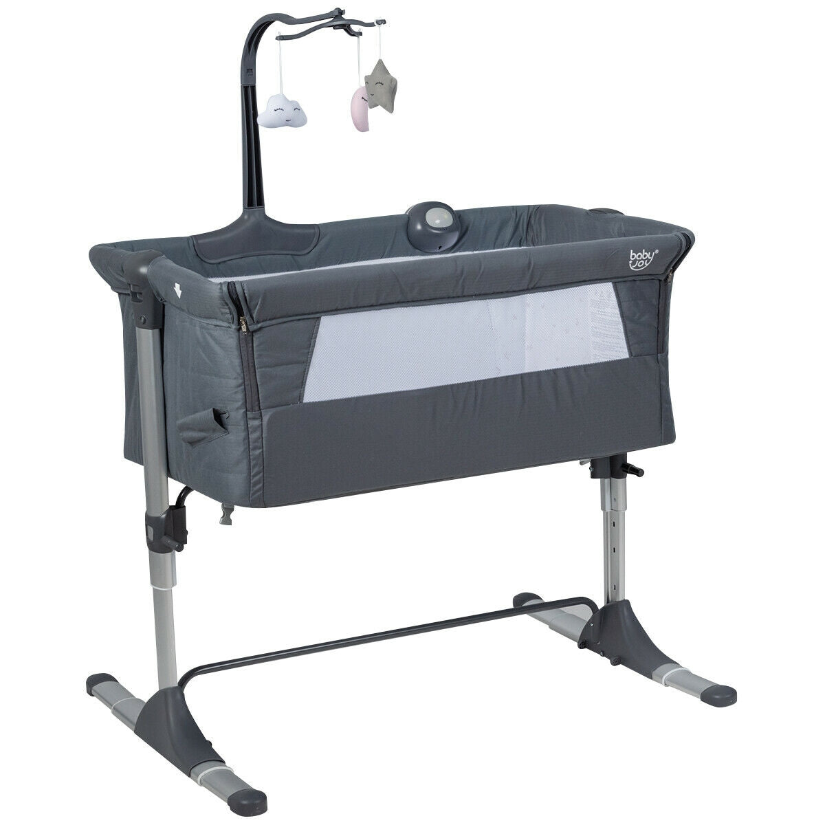 Height-Adjustable Dark Gray Baby Side Crib