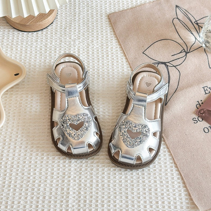 Korean Style Girls Heart Cutout Princess Sandals