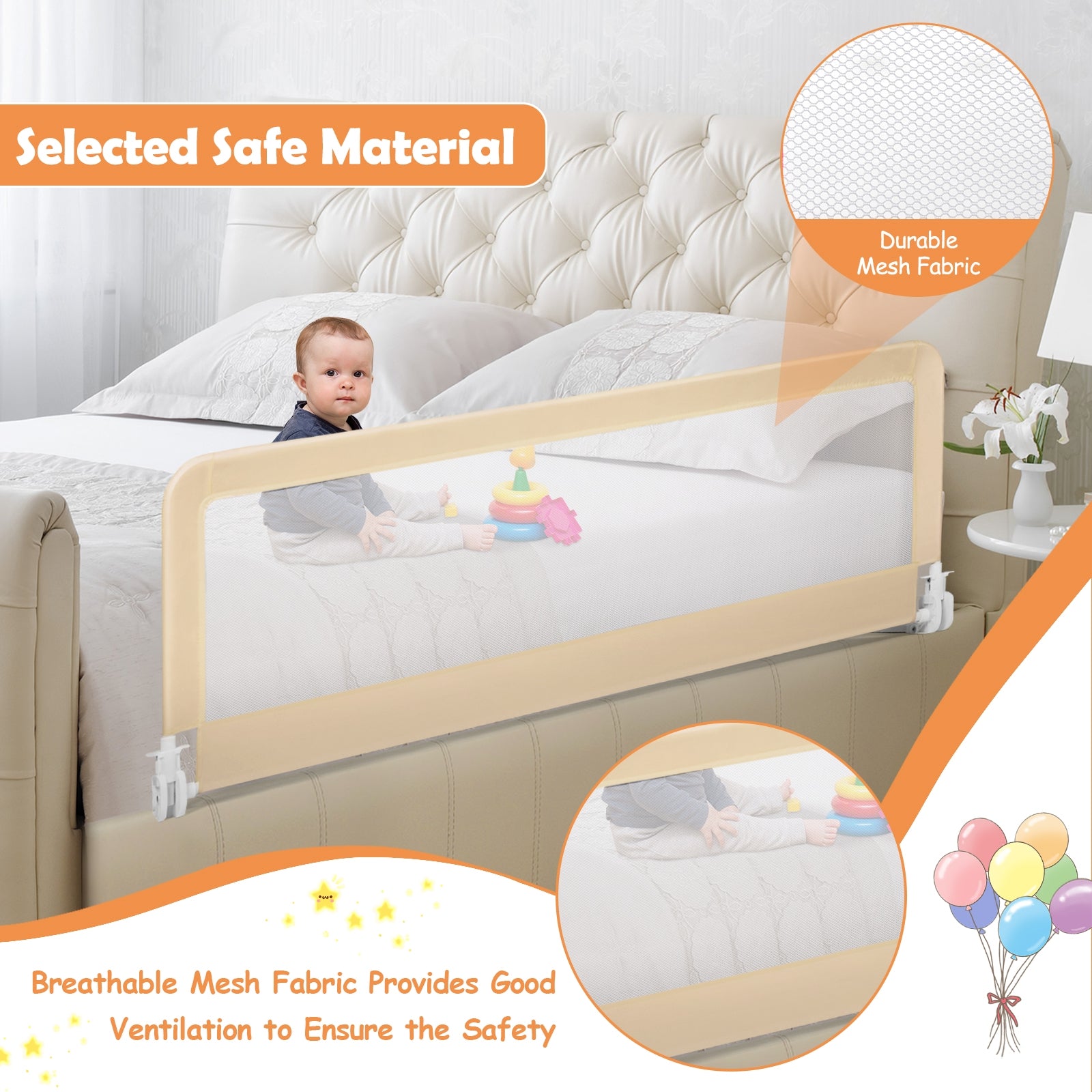 59-Inch Folding Breathable Baby Bed Rail Guard