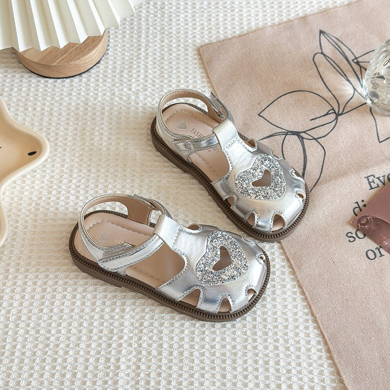 Korean Style Girls Heart Cutout Princess Sandals