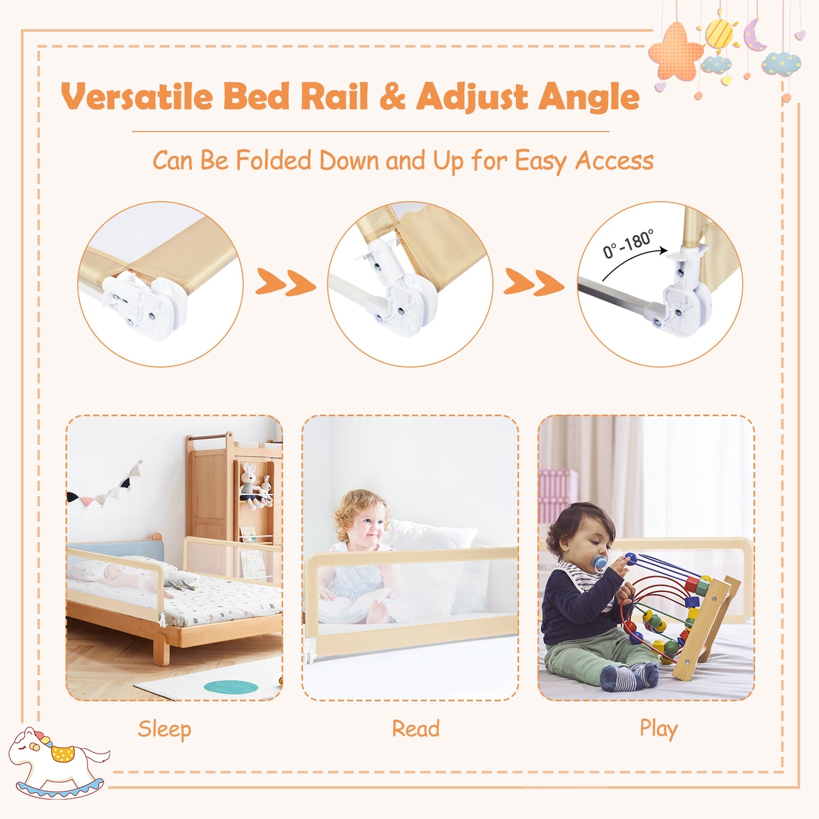 59-Inch Folding Breathable Baby Bed Rail Guard