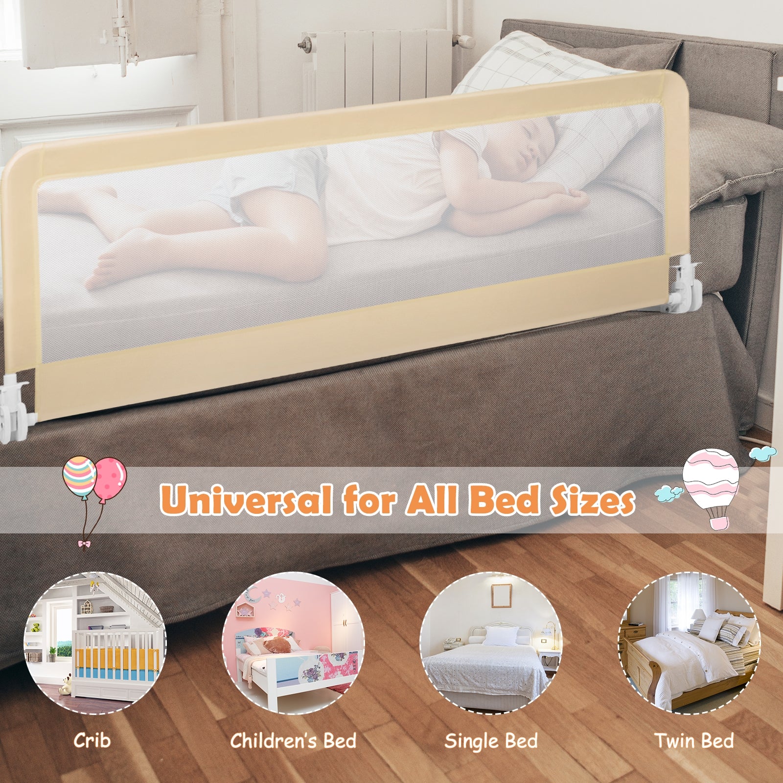 59-Inch Folding Breathable Baby Bed Rail Guard