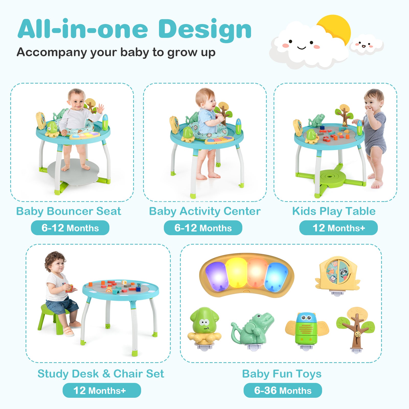 5-in-1 Baby Activity Center with Bounce Seat