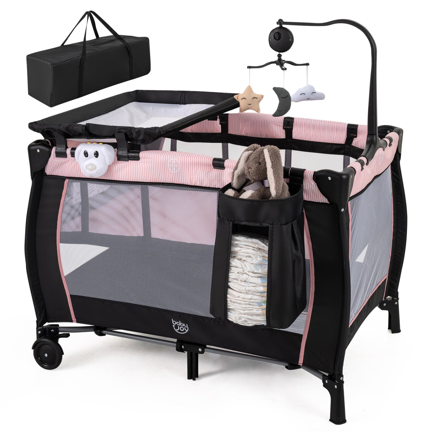 Pink Baby Playpen with Changing Table and Bassinet