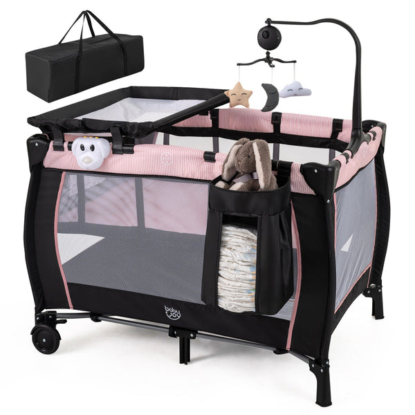 Pink Baby Playpen with Changing Table and Bassinet