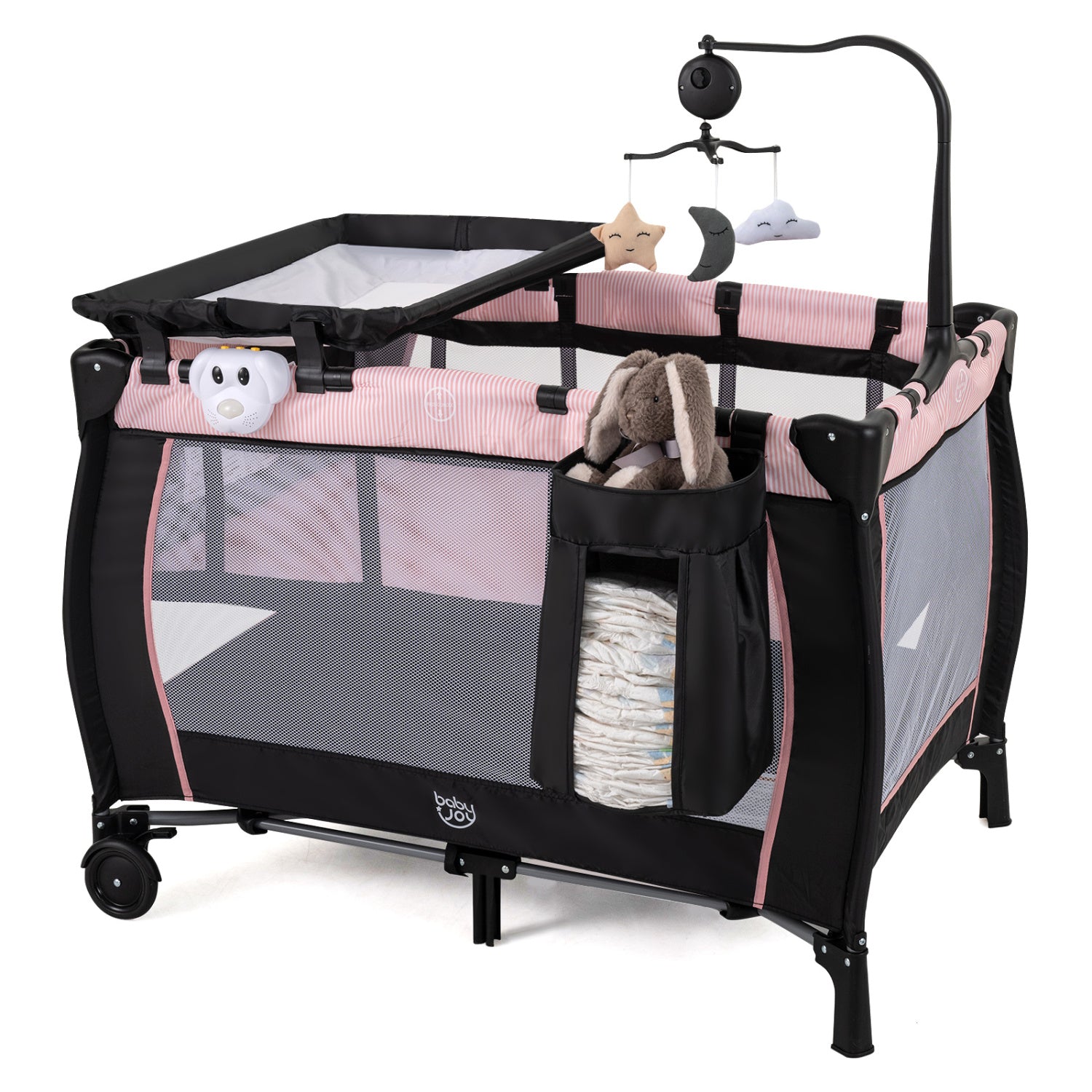 Pink Baby Playpen with Changing Table and Bassinet