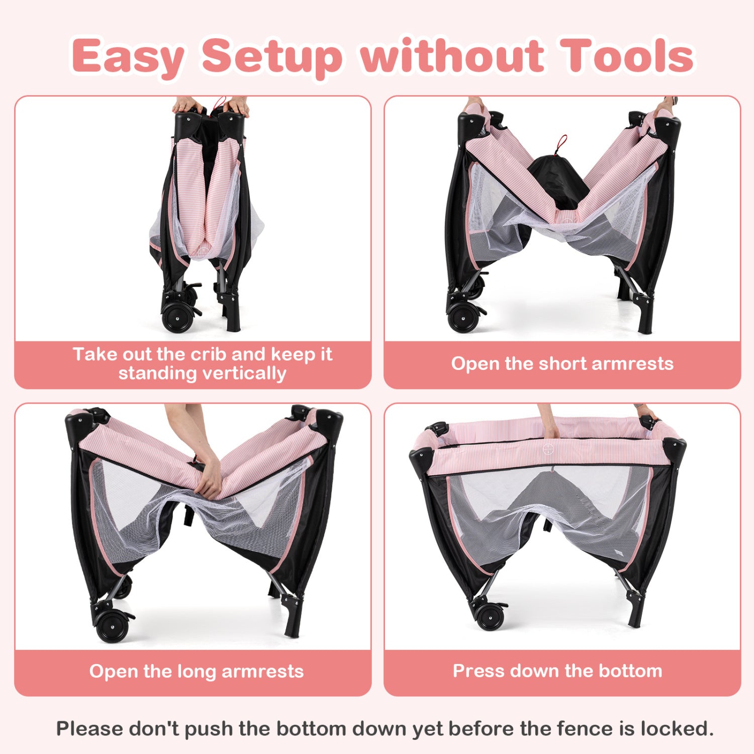 Pink Baby Playpen with Changing Table and Bassinet