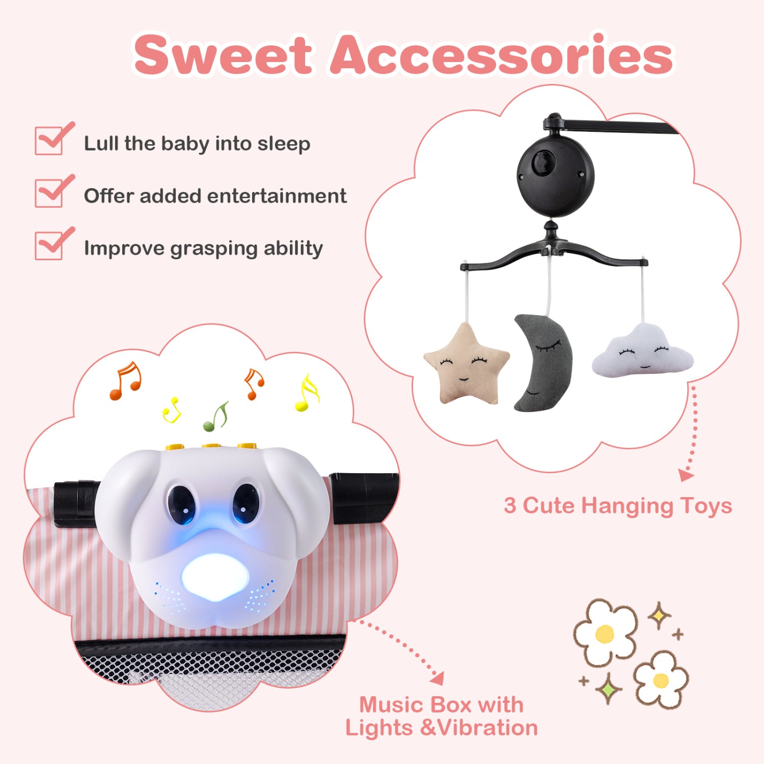 Pink Baby Playpen with Changing Table and Bassinet
