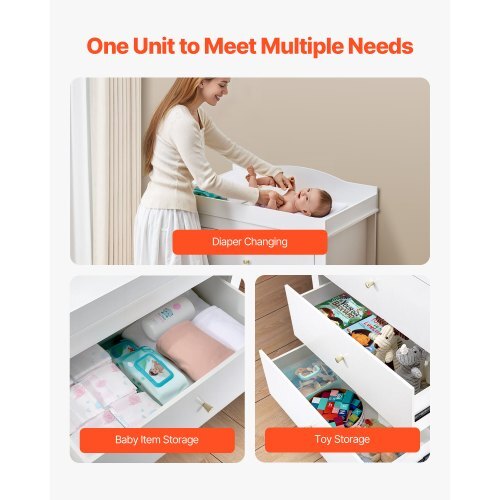 White Baby Changing Table Dresser with 3 Drawers
