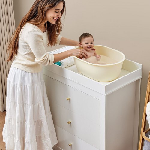 White Baby Changing Table Dresser with 3 Drawers