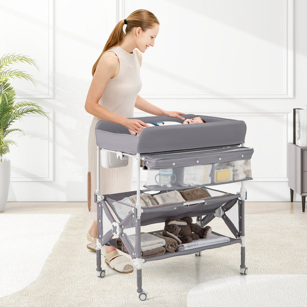 Portable Gray Baby Changing Table with Wheels