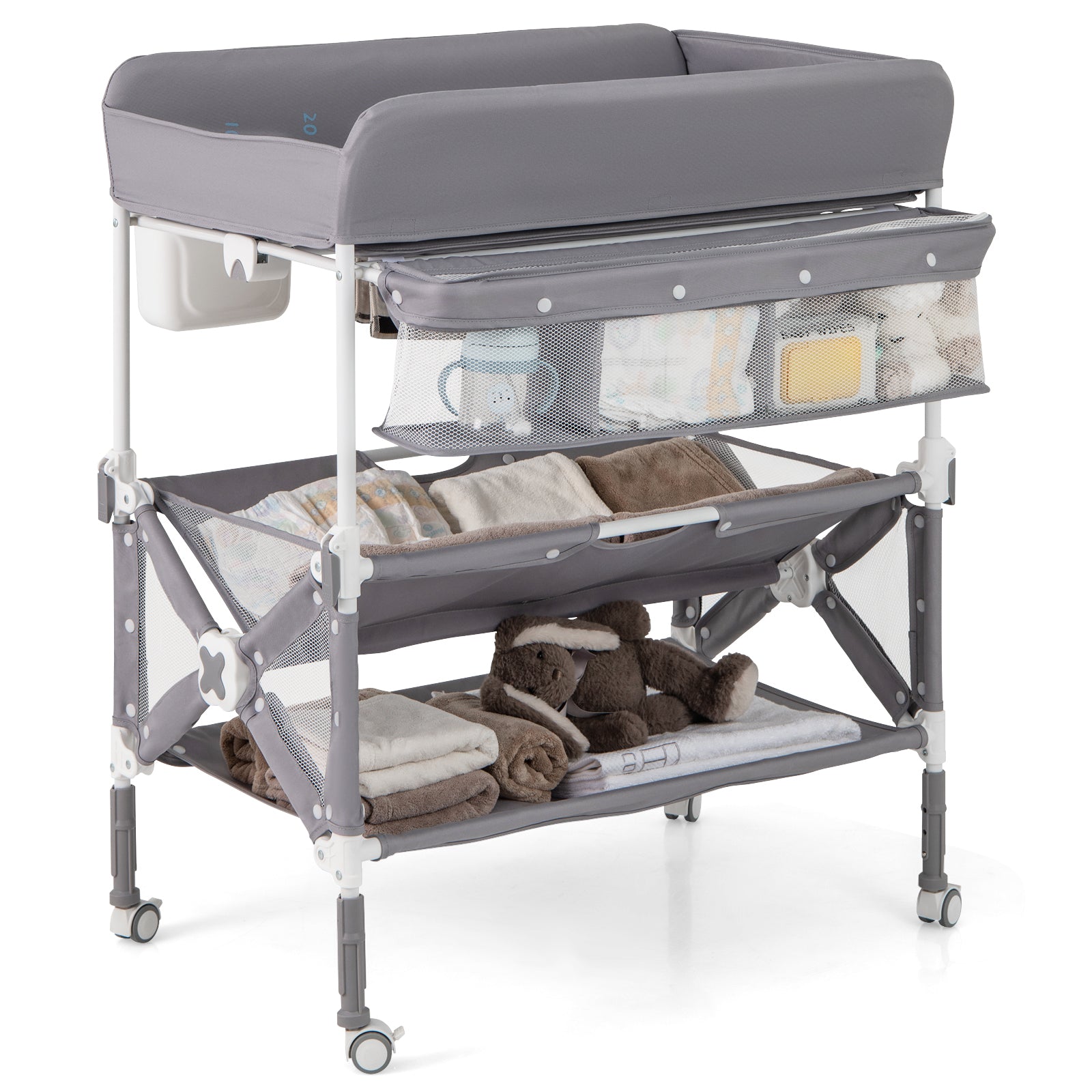 Portable Gray Baby Changing Table with Wheels