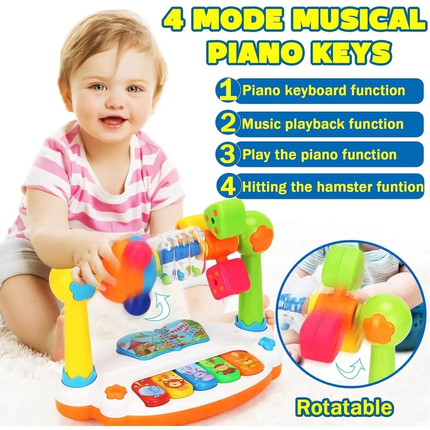 Baby Musical Piano Toy with Lights and Rotation