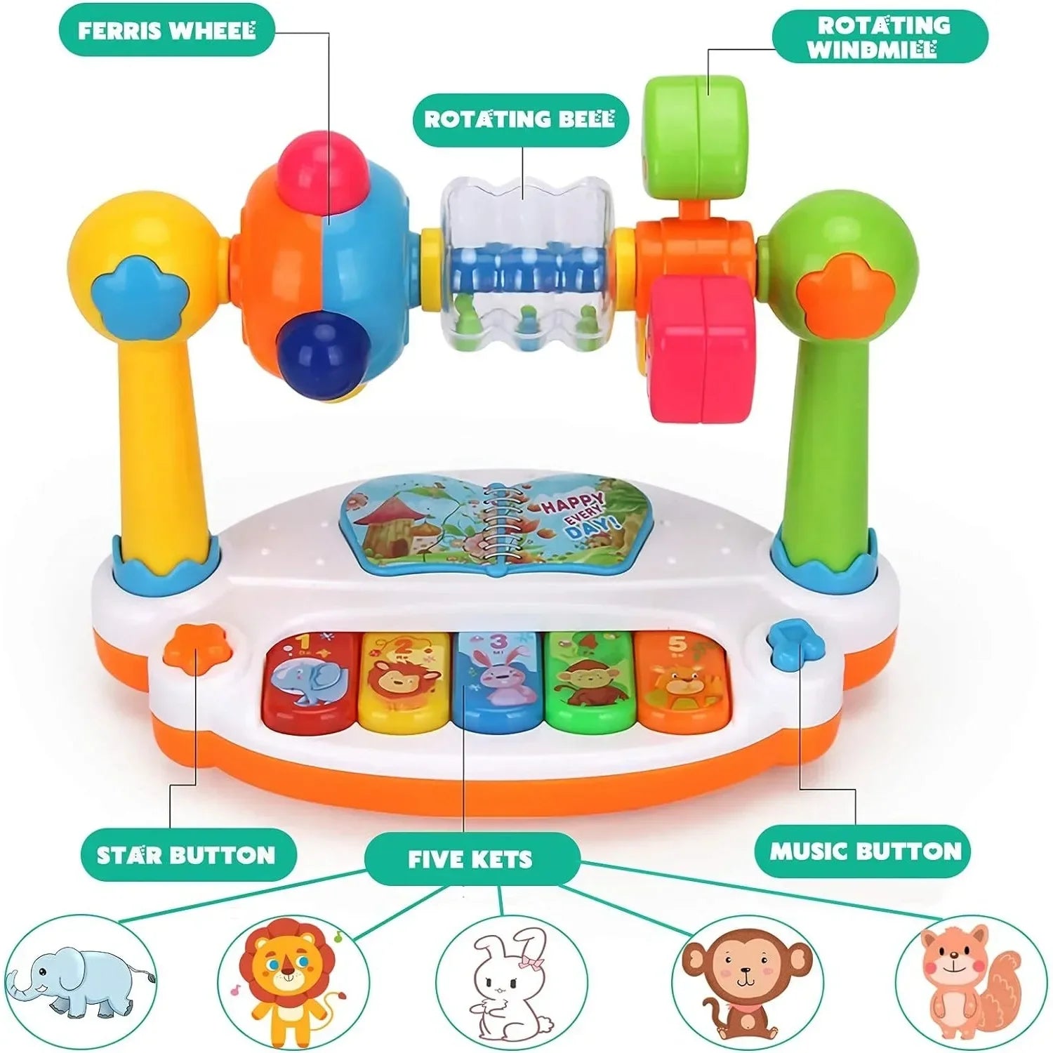 Baby Musical Piano Toy with Lights and Rotation