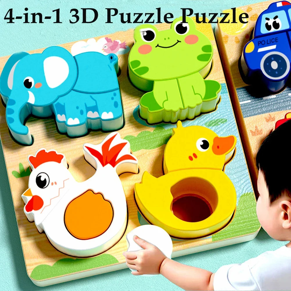 4-in-1 Wooden 3D Animal Puzzle for Kids