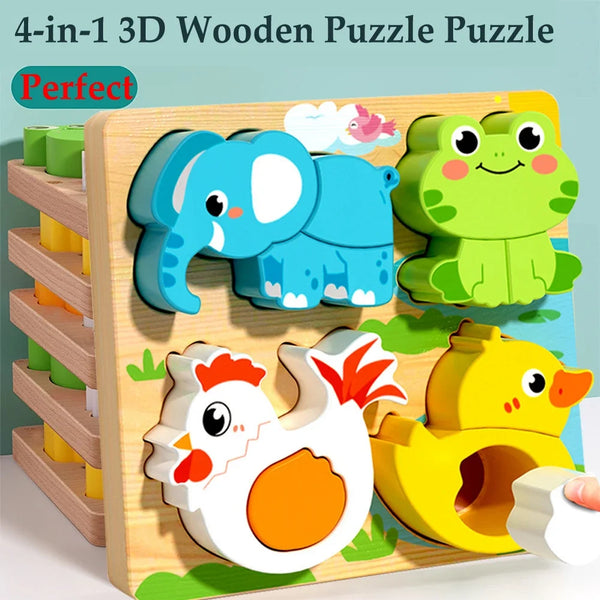 4-in-1 Wooden 3D Animal Puzzle for Kids