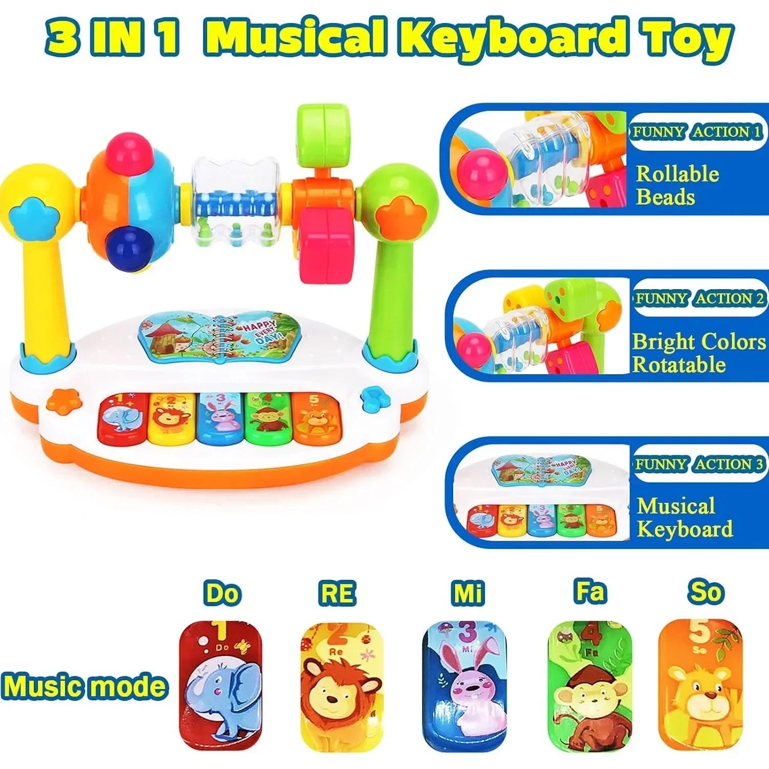 Baby Musical Piano Toy with Lights and Rotation