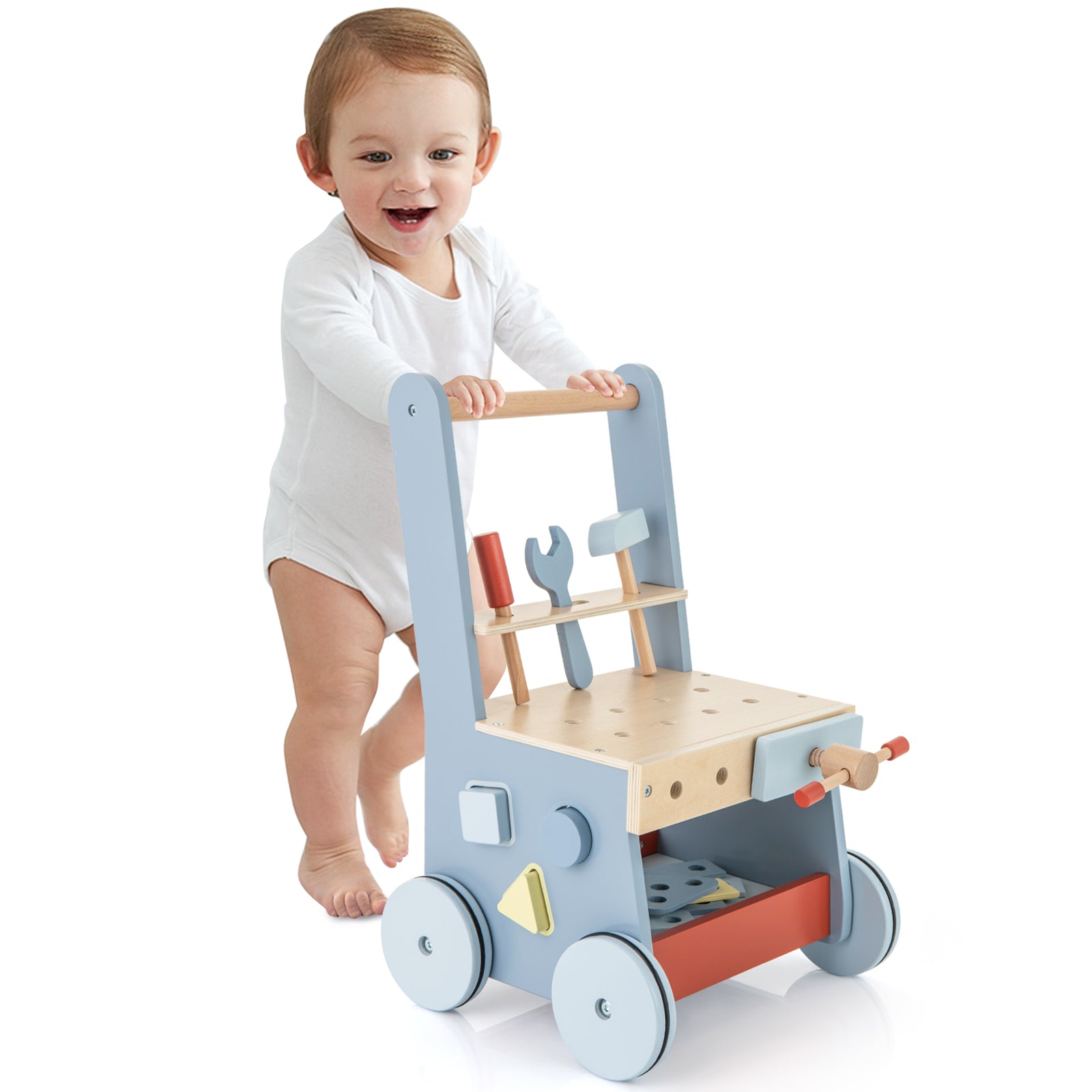 2-in-1 Wooden Baby Push Walker Activity Center