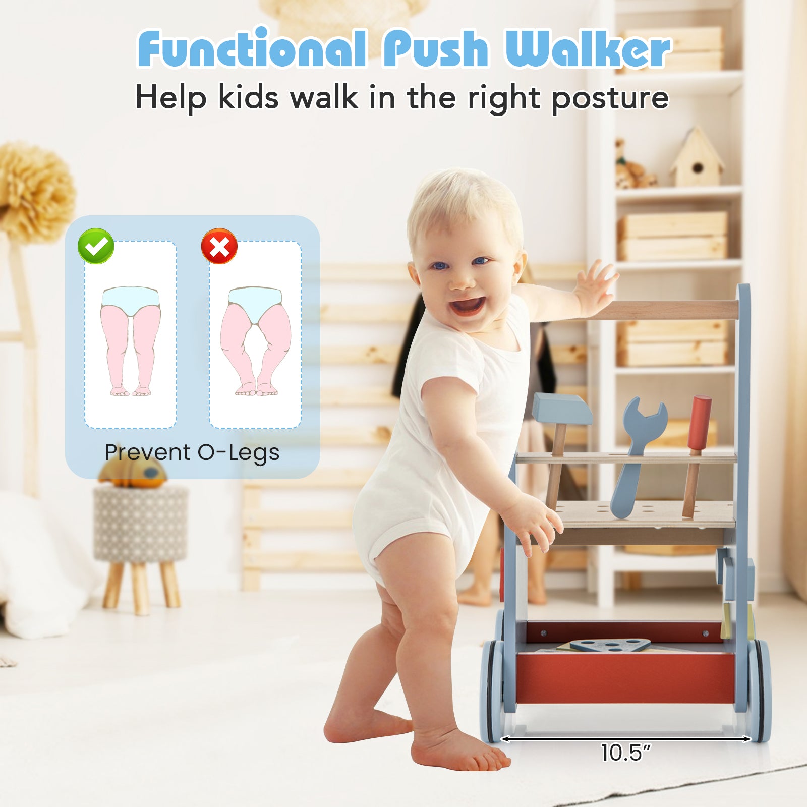 2-in-1 Wooden Baby Push Walker Activity Center