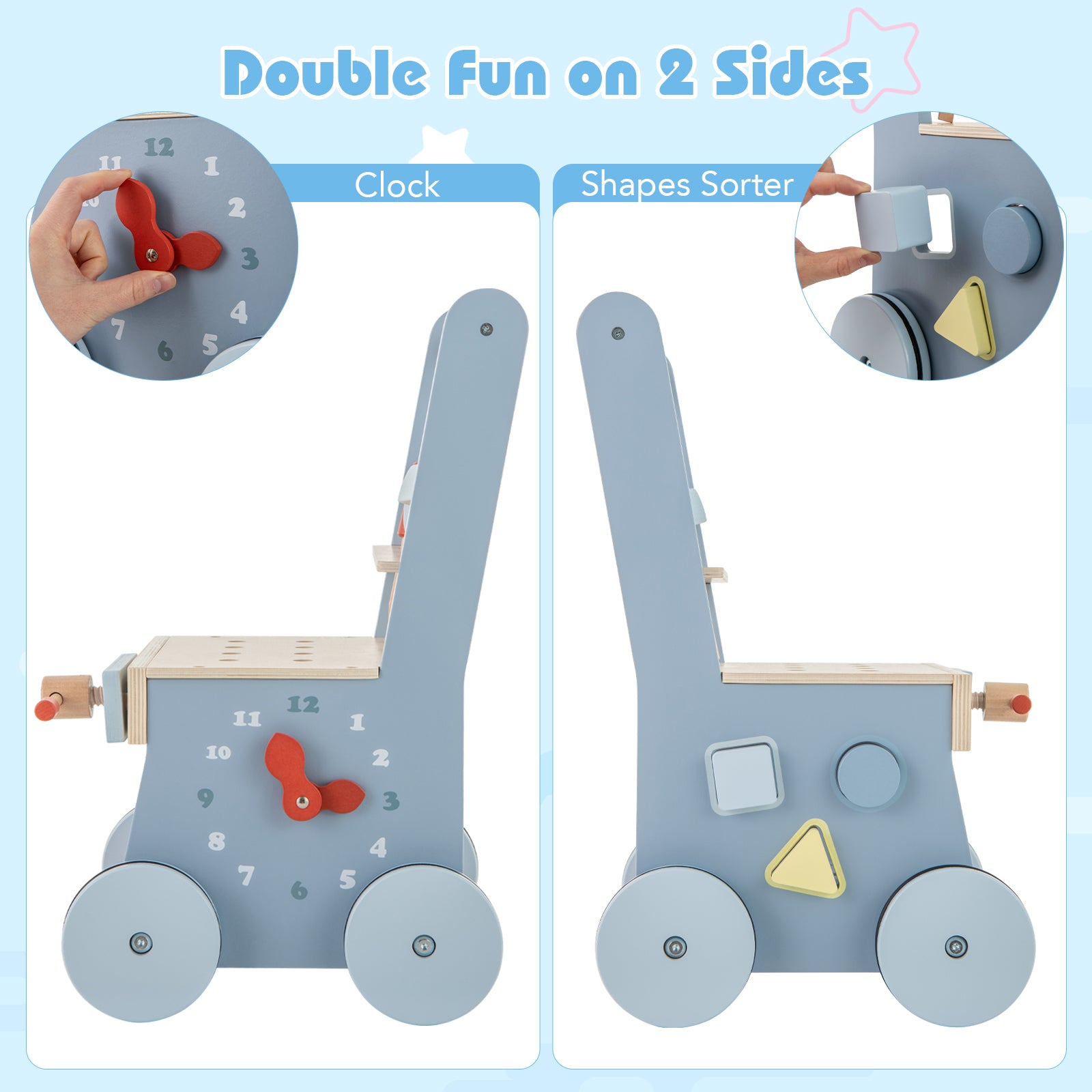 2-in-1 Wooden Baby Push Walker Activity Center