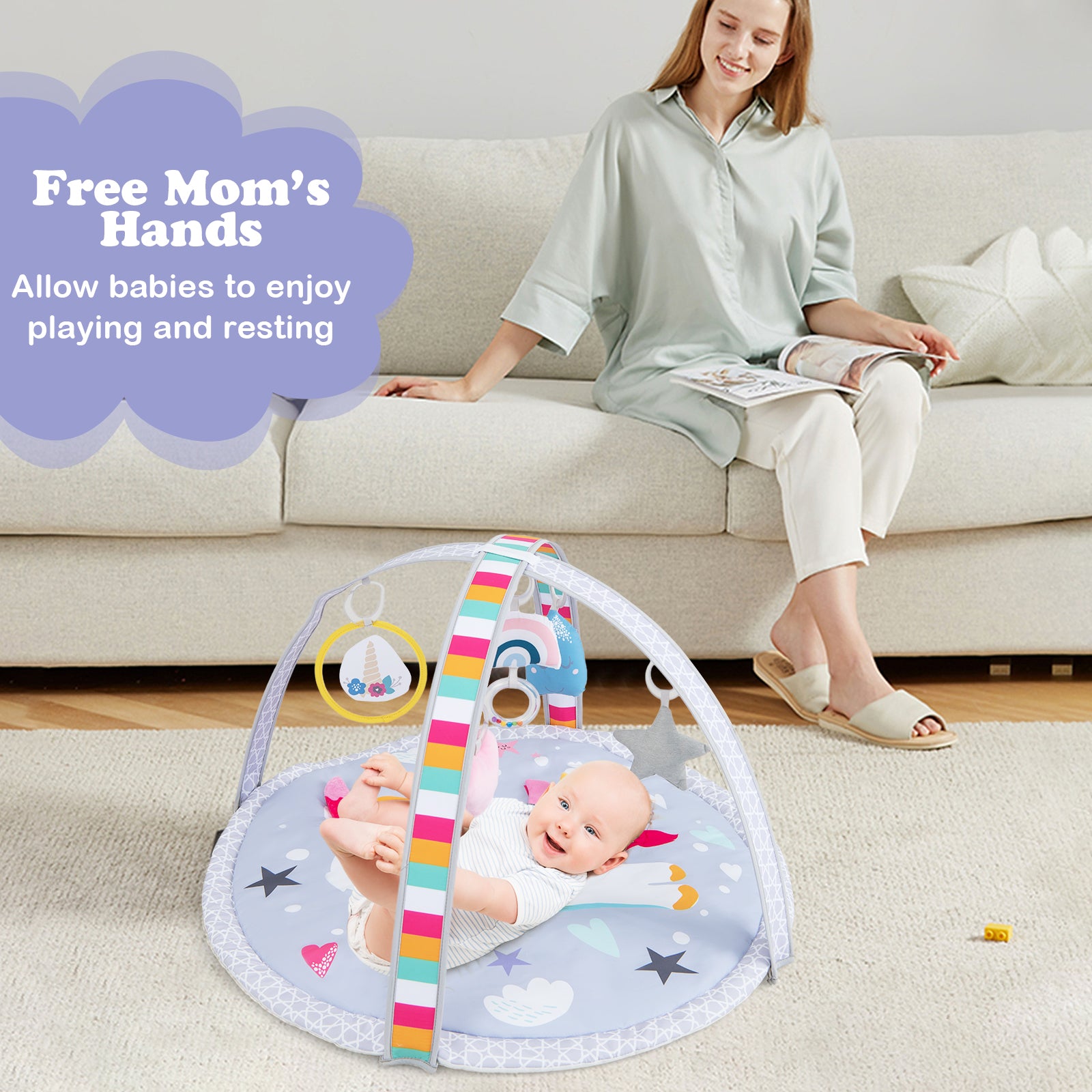 7-in-1 Baby Play Gym Mat with Detachable Toys