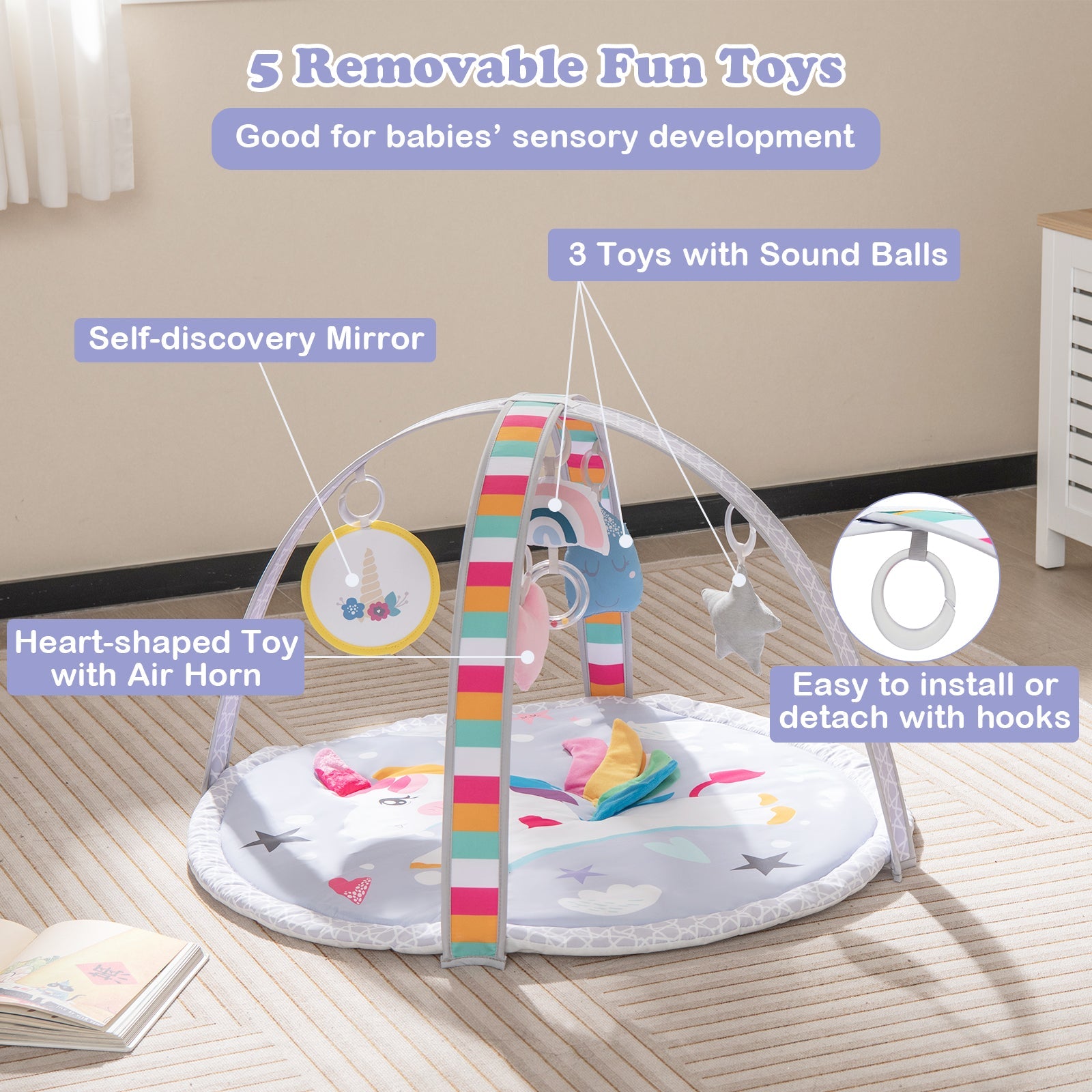 7-in-1 Baby Play Gym Mat with Detachable Toys