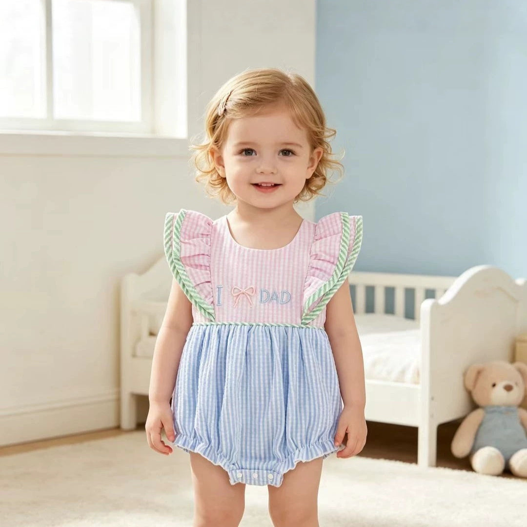 Bow-Embroidered Flared-Sleeve Baby Romper Dress