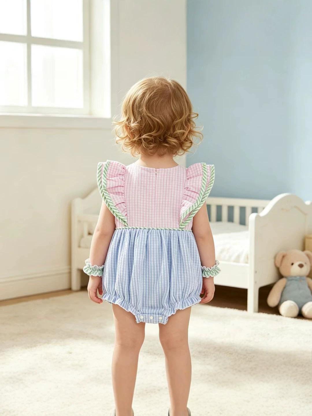 Bow-Embroidered Flared-Sleeve Baby Romper Dress
