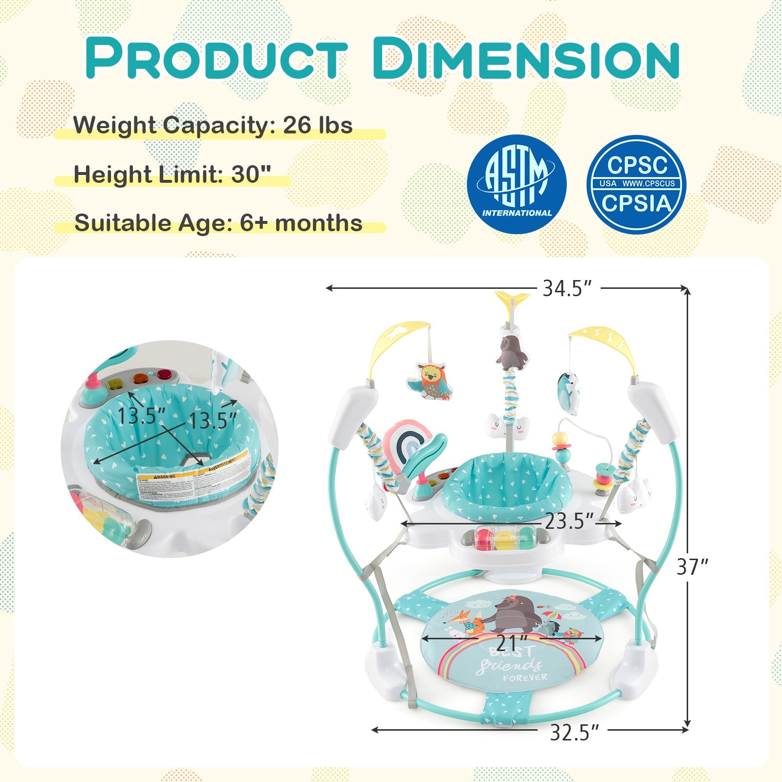 Height-Adjustable Baby Bouncer Activity Center